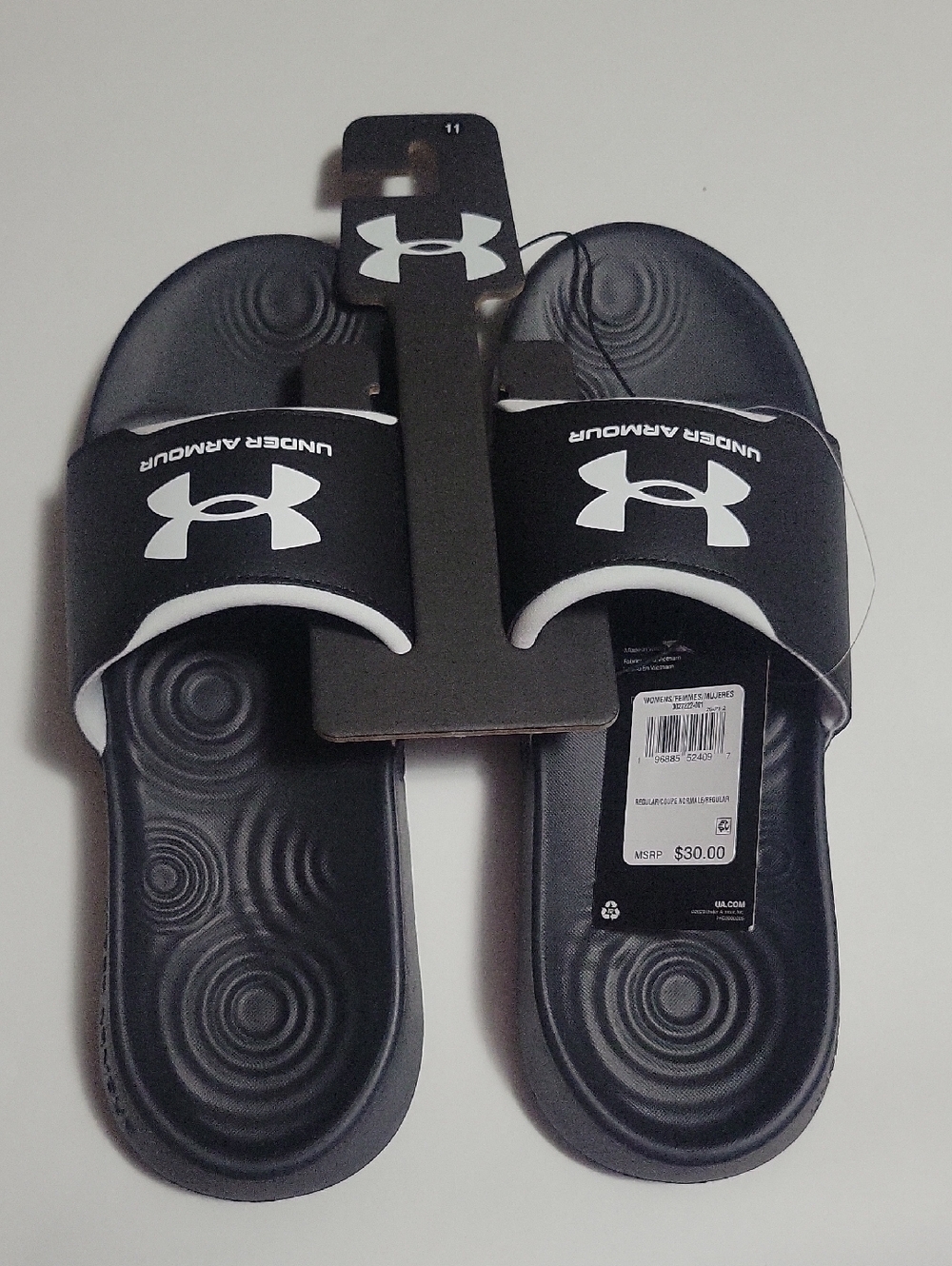 Under Armour Black and White Slide Sandals